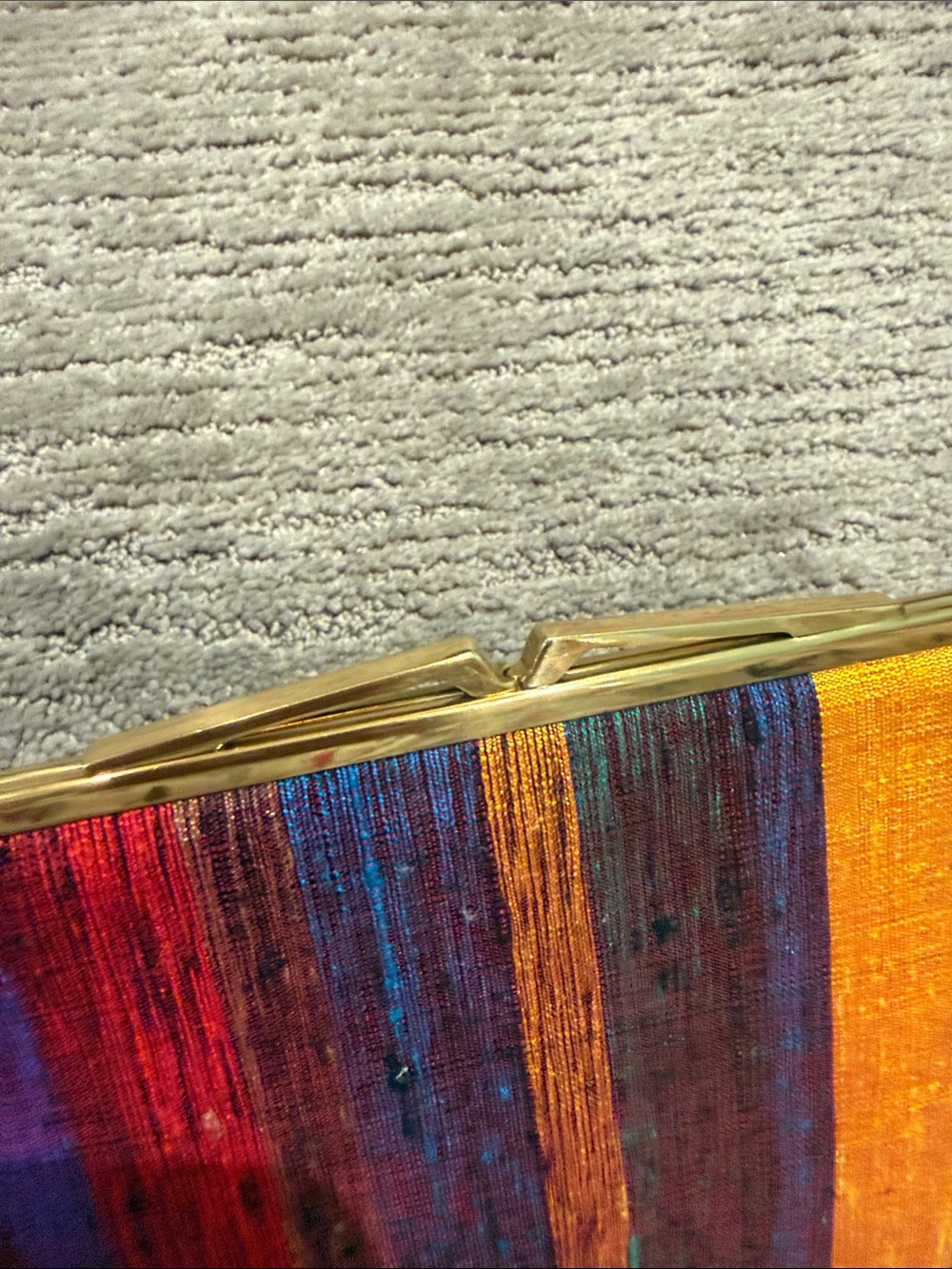 Vintage Neiman Marcus Hand Woven Silk Multicolor Striped Frame Clutch - Picture 3 of 9